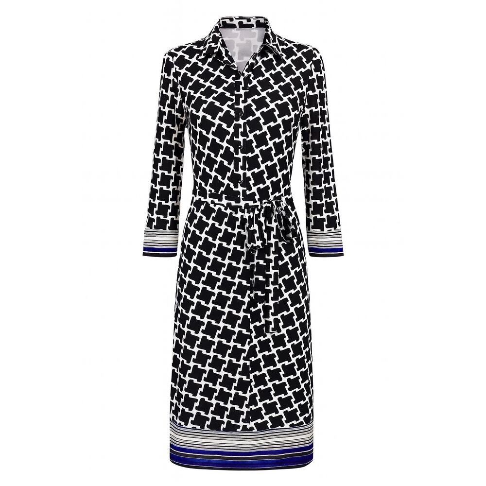 Laundry by Shelli Segal Size 2  Black & White blue bow Geometric Print Dress